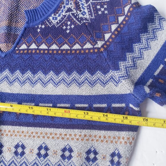 Athleta Fara Fair Isle Sweater Stretch Knit Cotton Blue Sweater Dress - Picture 5 of 10